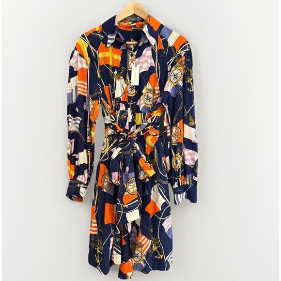 Anthropologie Maeve Mini Shirtdress in Navy Flag Sail Nautical Dress Small NWT - Picture 1 of 16